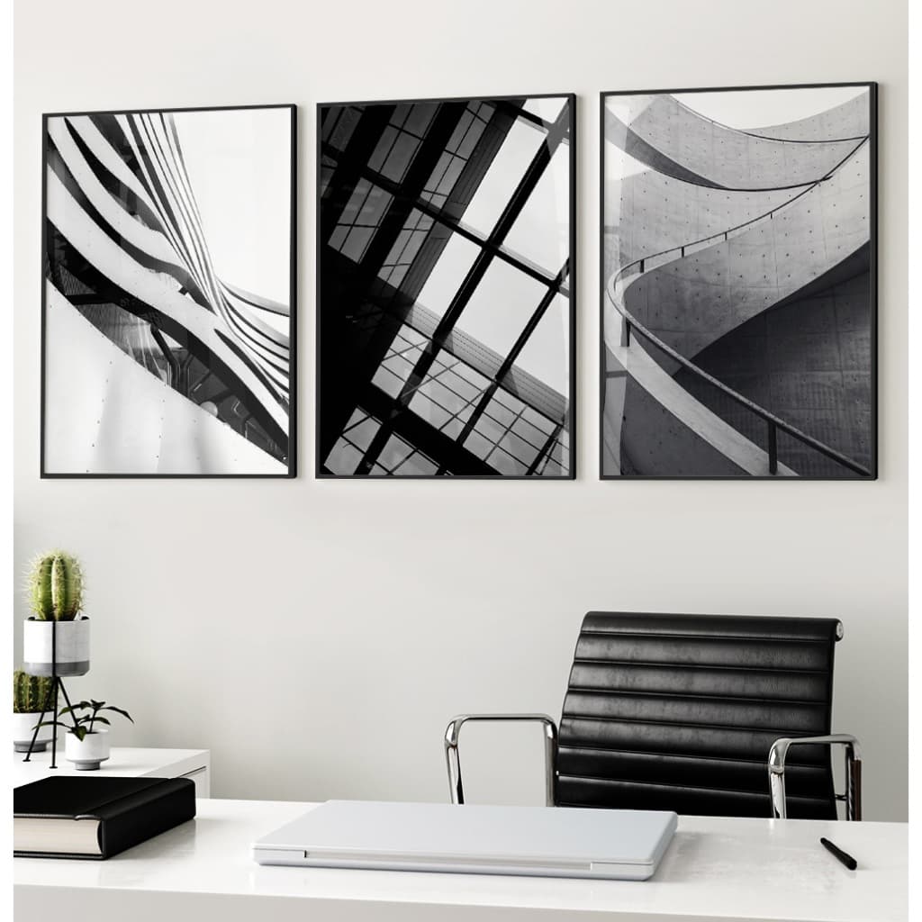 Quadro Preto E Branco Quadro Com Moldura E Vidro Quadro Decorativo Sala Grande Contorno Urbano Trio