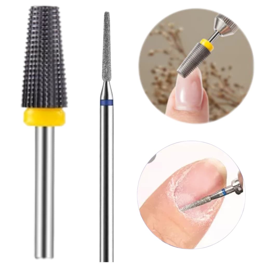Kit brocas Profissinal de Tungstênio cônica Remoção Acabamento + Broca Diamanta Pm 718 Microdont  cuticula Cutilagem