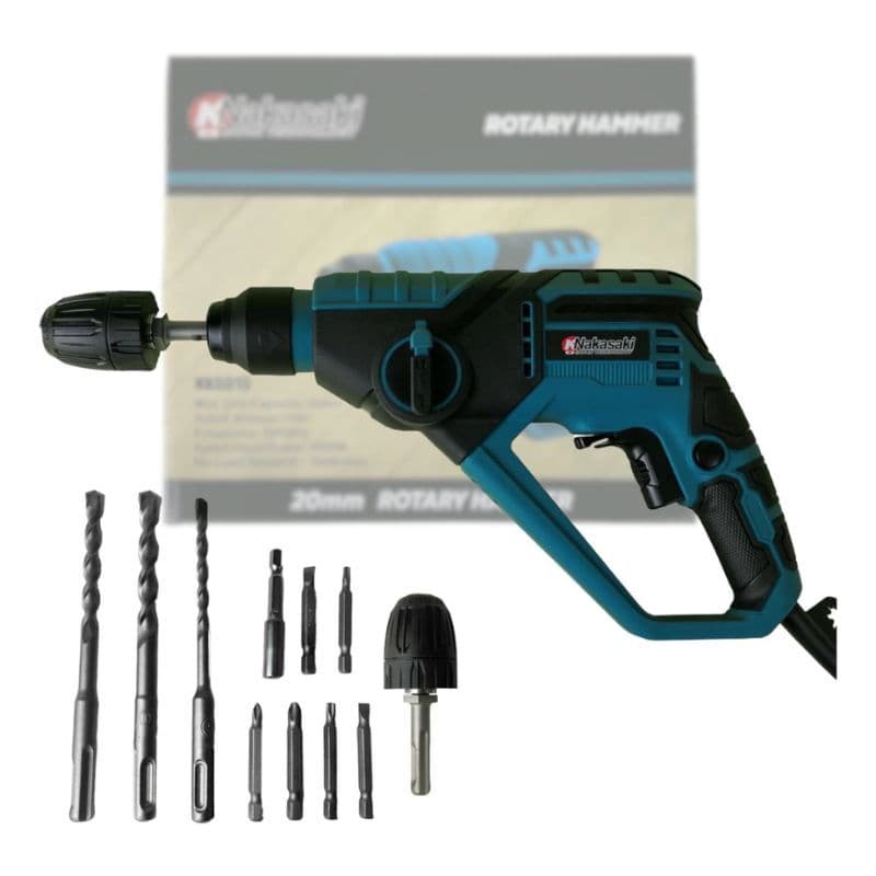 Martelete Rotativo e Furadeira de Impacto 1000W Nakasaki + 12 Peças - Potência e Versatilidade Profissional