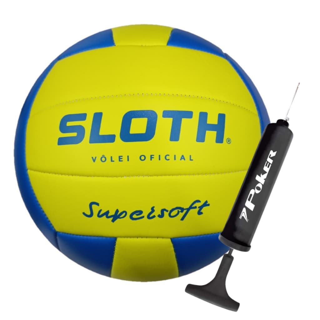 Bola de Volei Sloth SuperSoft Quadra / Praia Pu Costurada Macia + Bomba de Ar