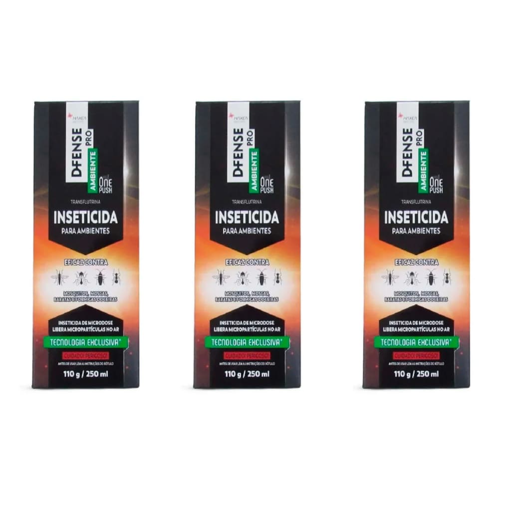 D-Fense Pró Ambiente Spray Mata Pernilongo Moscas Mosquitos 250ml Kit C/3 Unidades