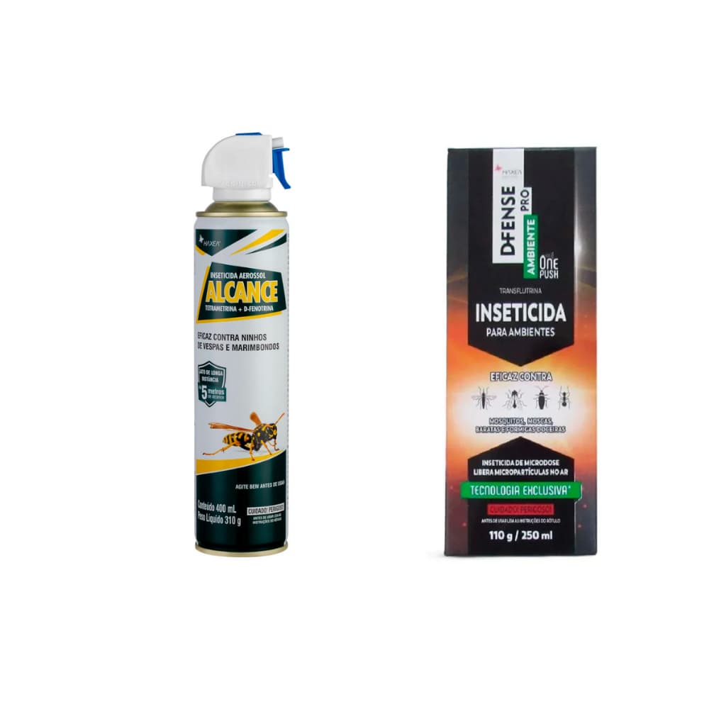 Kit D-Fense Pro 250ml Spray Mata Pernilongo + Alcance 400ml Mata Marimbondo 400ml