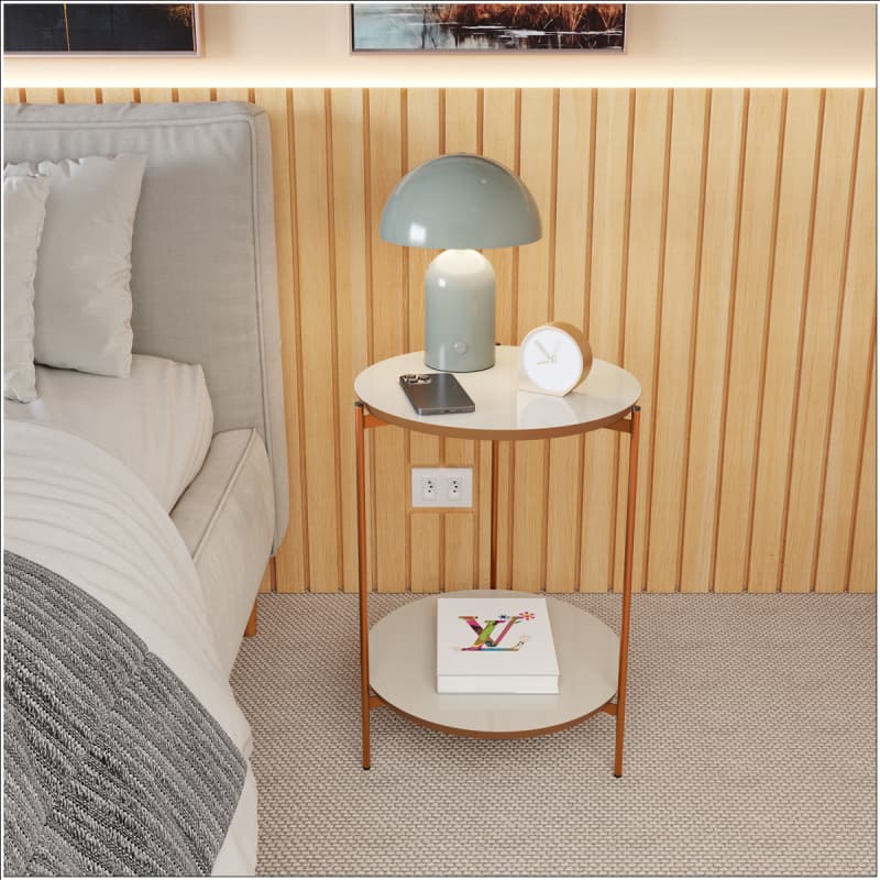 Mesa de Apoio Lateral Canto Sala Escritório com Pés de Ferro Bronze - Decora Móveis Online