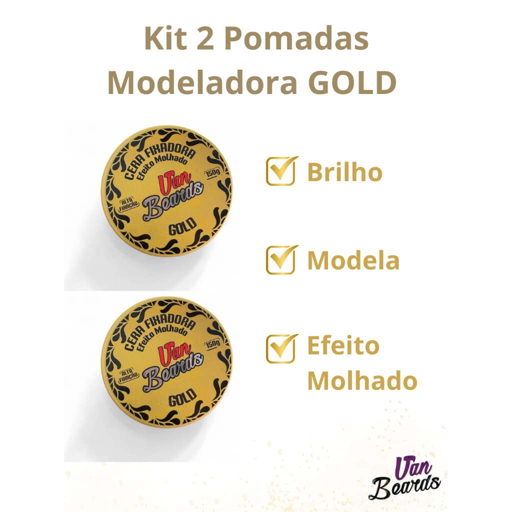 Cera Fixadora 2 Pomadas Modeladora GOLD Van Beards Profissional 150g