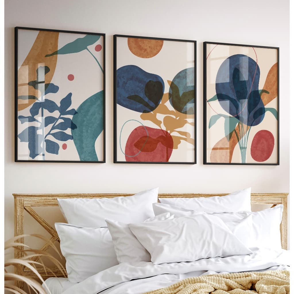 Quadro Abstrato Para Sala Quadro Com Moldura Quadro Grande Quarto Decorativo Formas Coloridas Trio