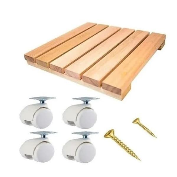 2 Deck Quadrado Madeira Pinus Com 8 Rodinhas Carrinho Suporte Para Vaso De Plantas Botijão