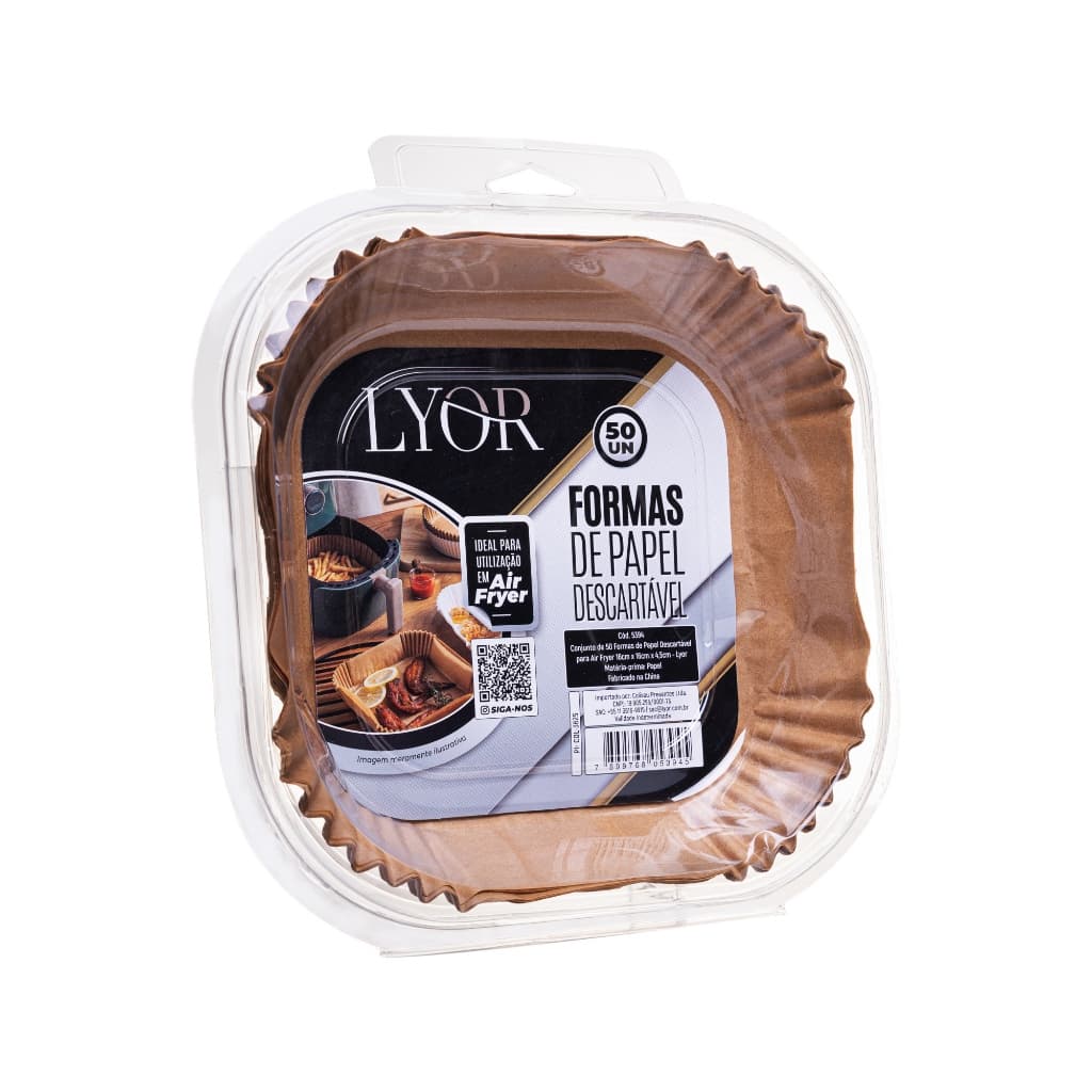 Conjunto de 50 Formas de Papel Descartável para Air Fryer 16cm x 16cm x 4,5cm - Lyor