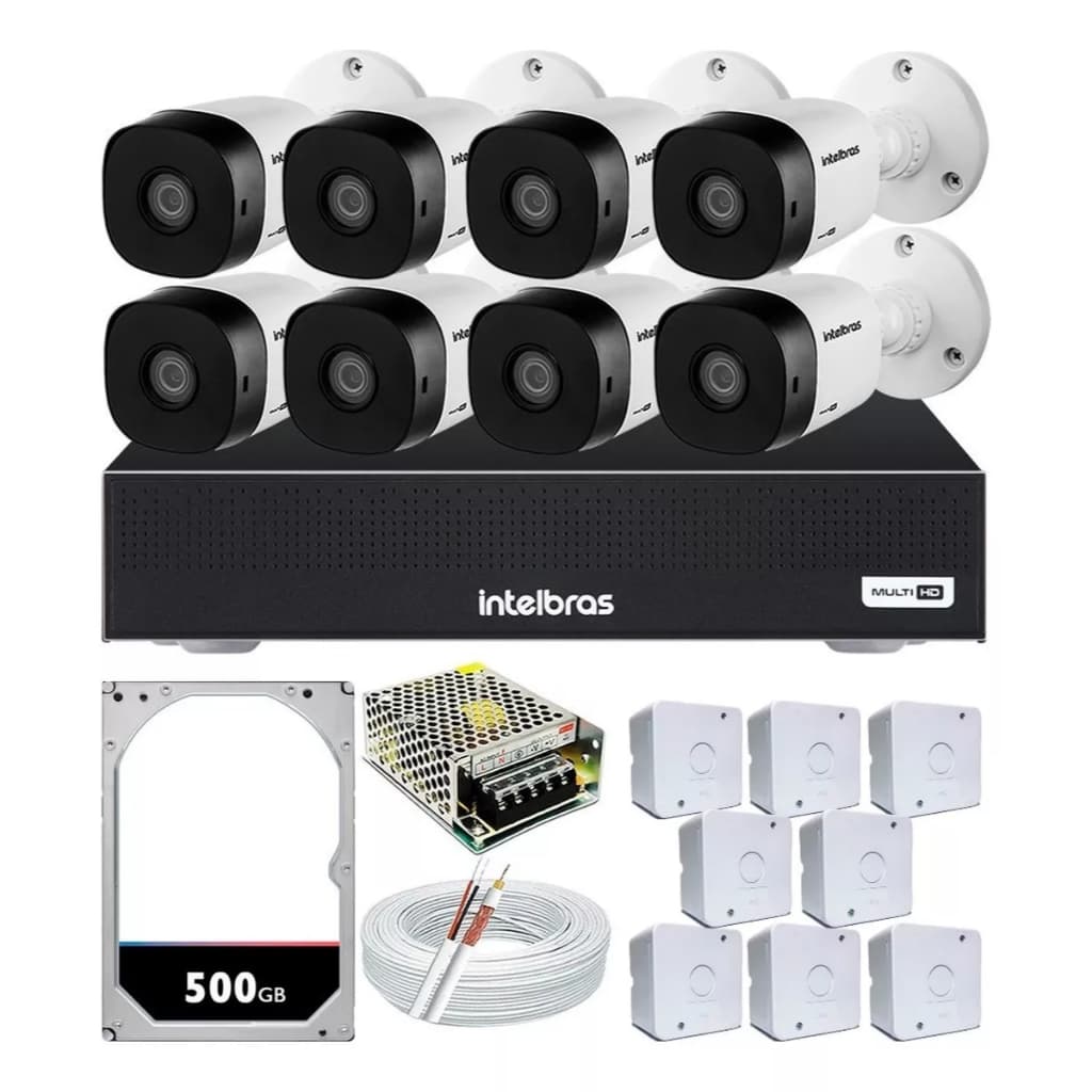 Kit 8 Câmeras 1120b Intelbras Hd Dvr Mhdx Full Hd 8Ch