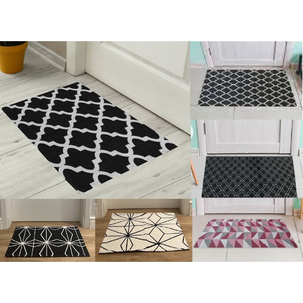 Kit  5 Tapete Geometrico de Porta Capacho 65x37 cm Jacquard Antiderrapante Super Elegante