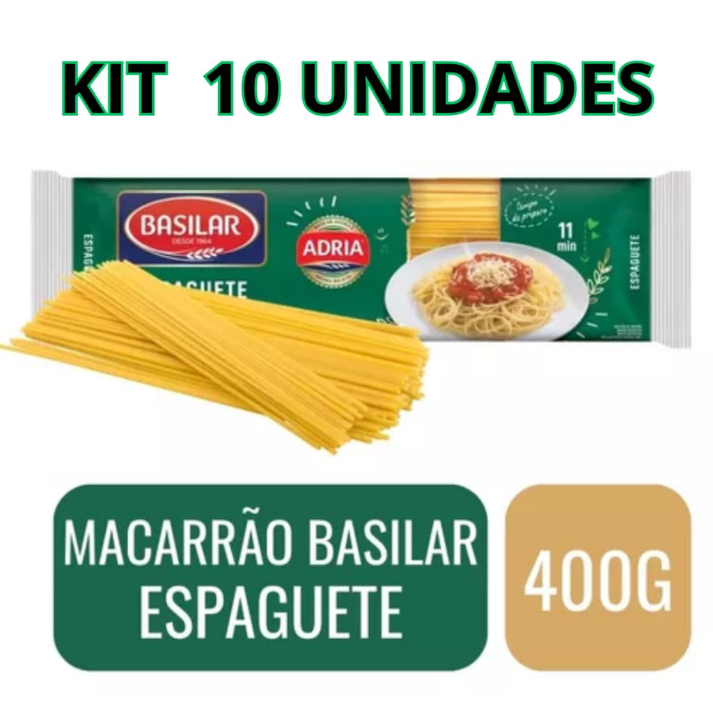 KIT c/ 10 Macarrão Basilar Espaguete Verde 400gr