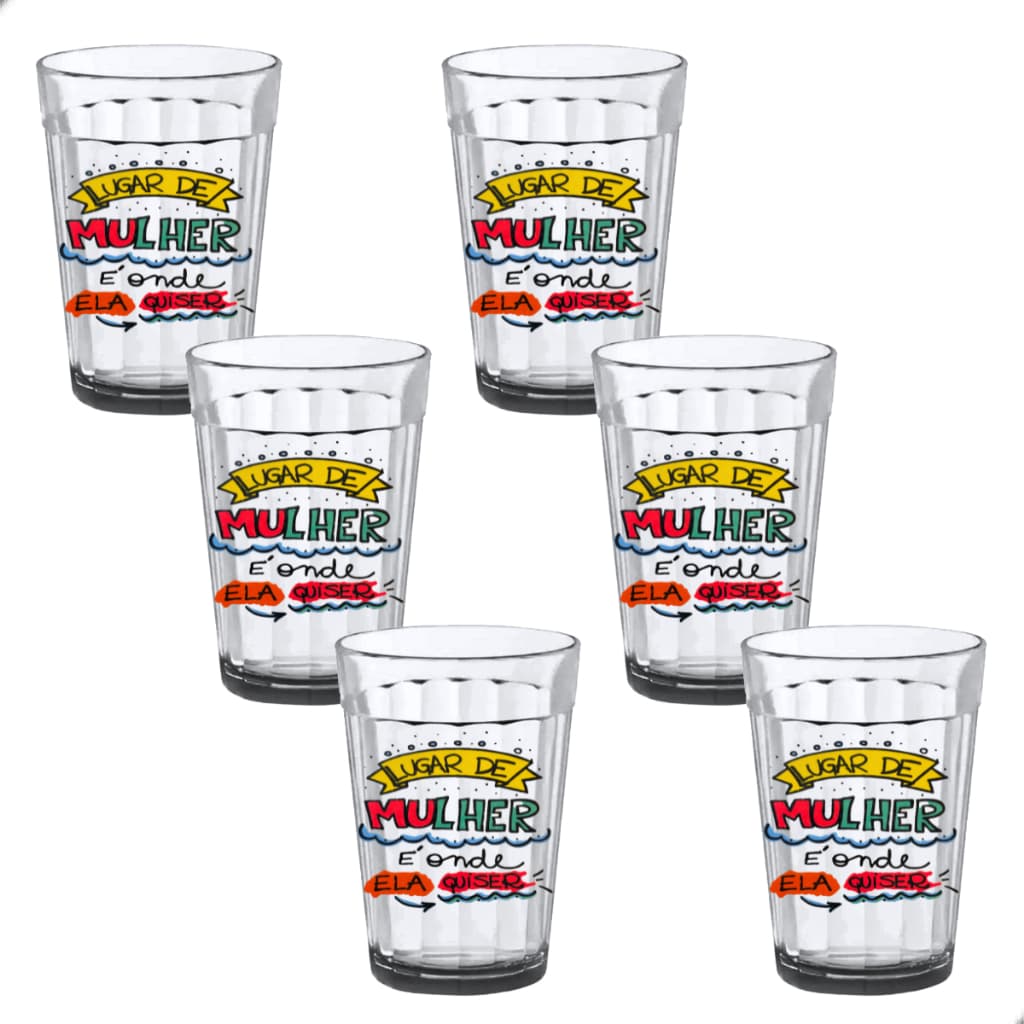Copo Nadir Jogo 6 copos americano de Vidro 190 ml Decorado Dia das Mulheres Mãe Mulher