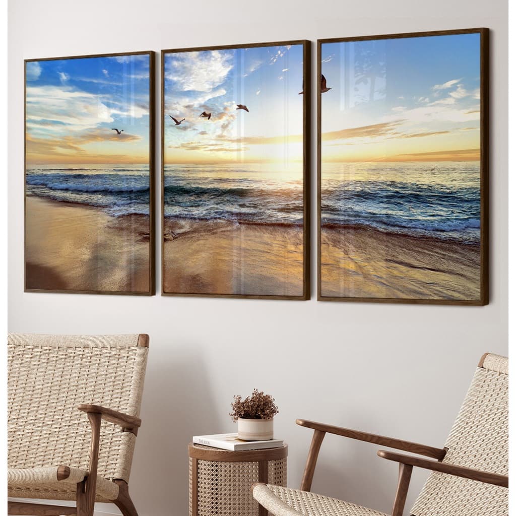 Quadro Paisagem Com Moldura E Vidro Quadro Para Sala Quarto Casal Quadro Natureza Trio Quadro Mar