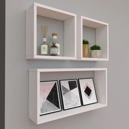 kit de 3 Nichos Retangular Decoração Quarto, Cozinha, Sala, Banheiro MDF 15mm BRANCO