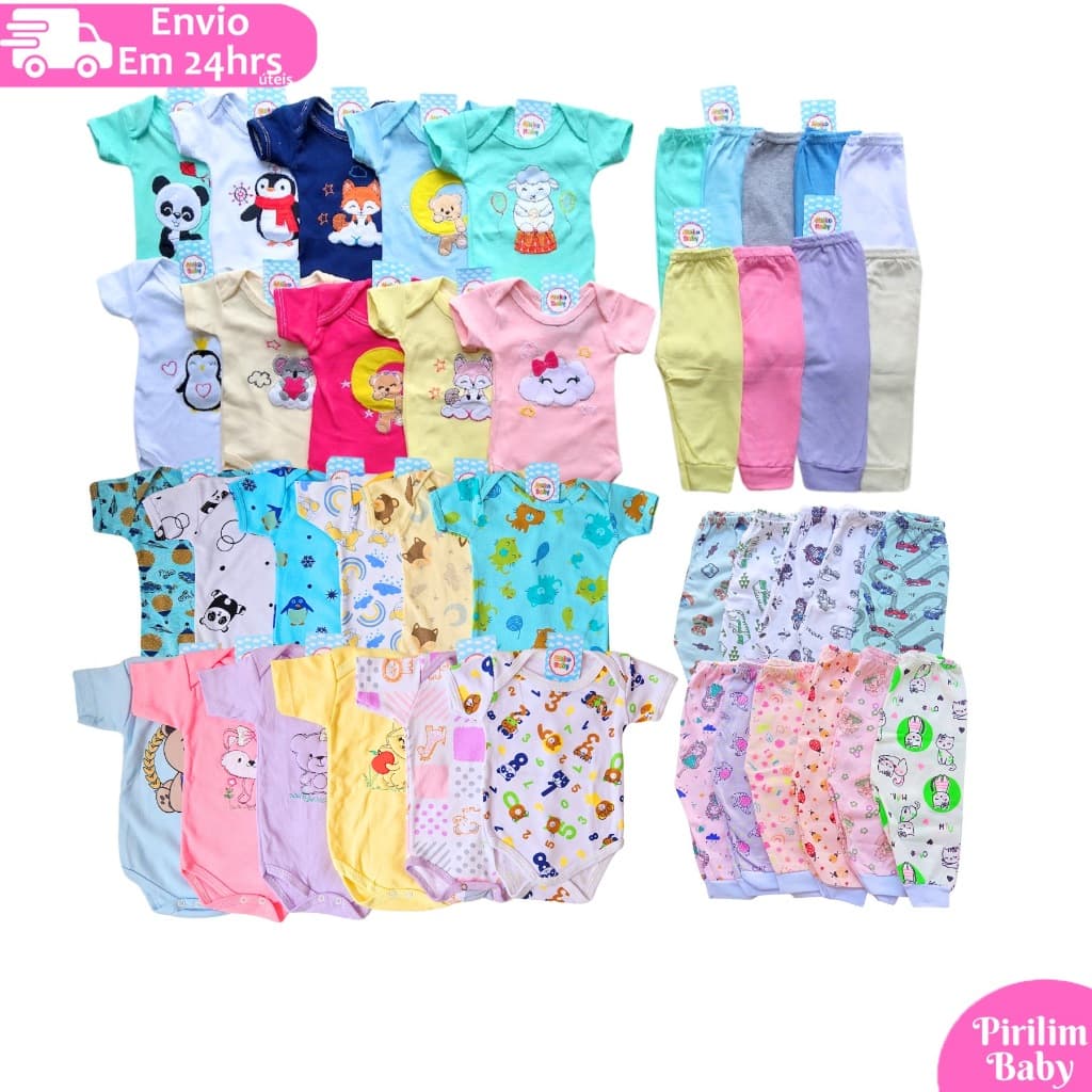 Kit 6 Peças Body Bebe Mijao Bebe Menino ou Menina 100% Algodão Recem Nascido Maternidade