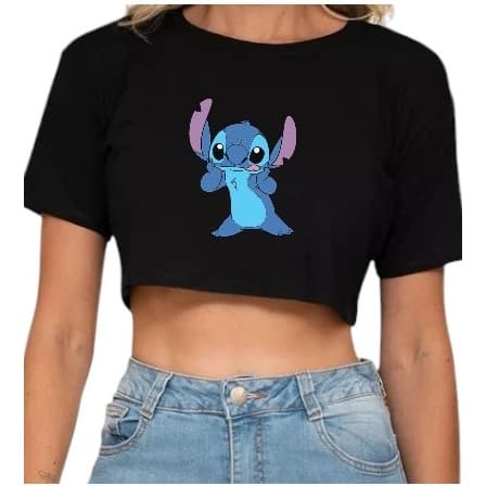 Croped Camiseta Feminina Stich Leve em algodao Para o Dia Dia