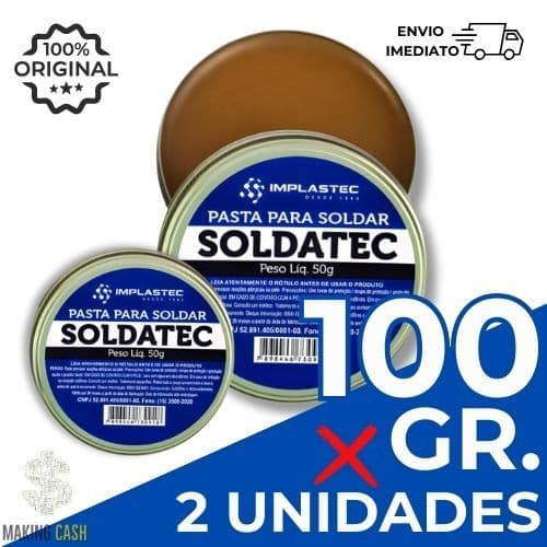 Kit 2 Fluxo de Solda Pastoso Soldatec com 50g de Pasta para Soldar Estanho em Eletrônica - Implastec