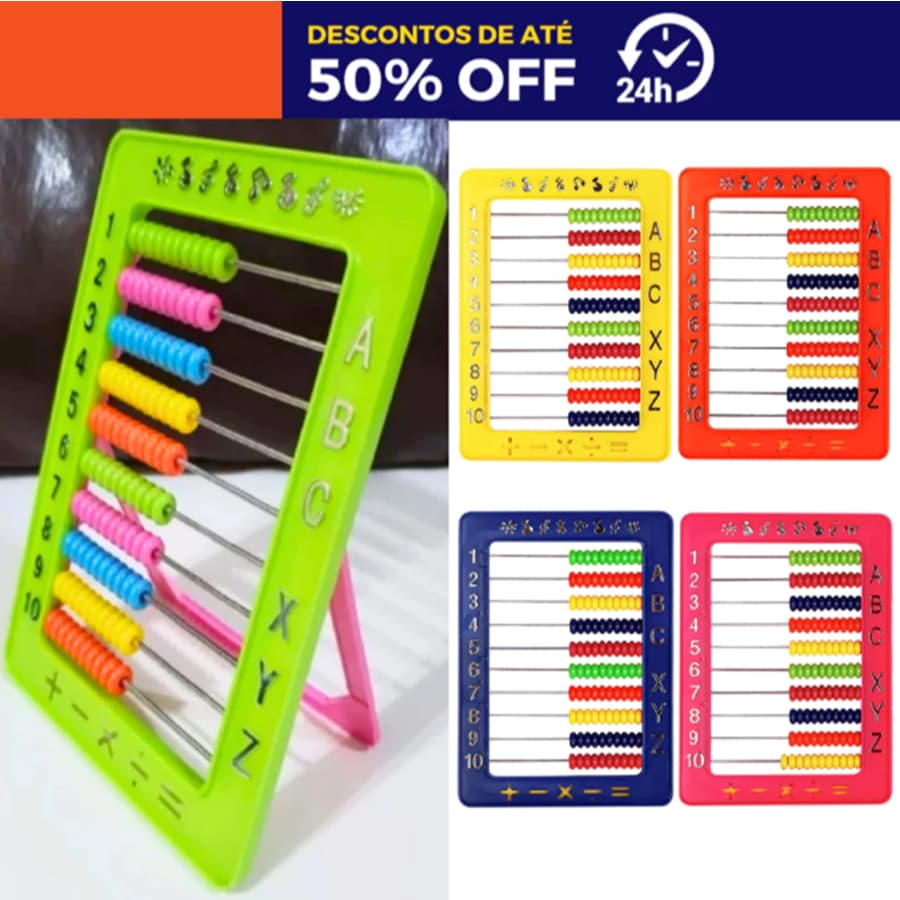 Contador Ábaco Escolar Infantil Colorido - Tamanho P e M - Azul Amarelo Vermelho e Rosa