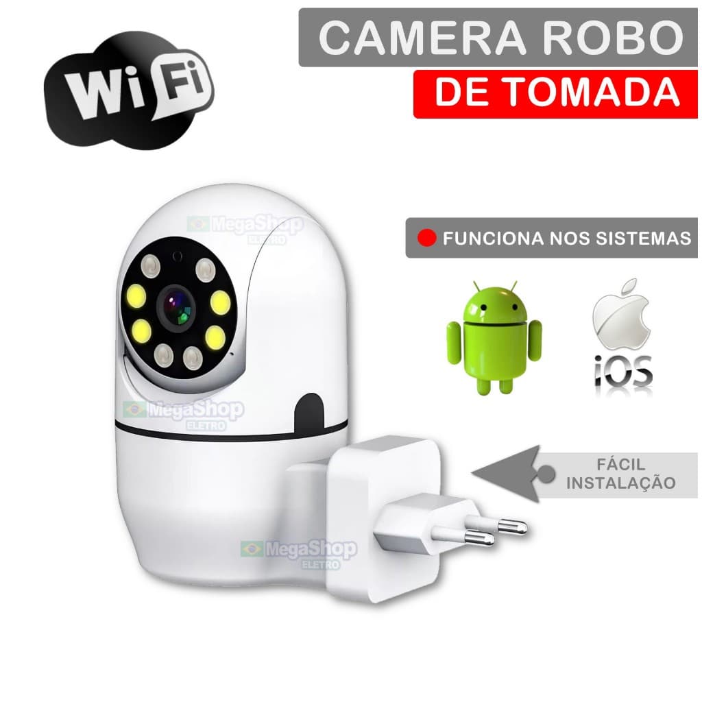 Camera Sem Fio WIFI Por Aplicativo para Android e IOS Robotica Giratória De Segurança Com Visão Noturna