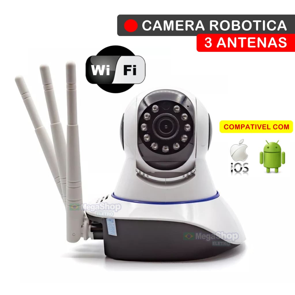 Camera Robotica WIFI 3 Antenas Para Aplicativo Android E IOS Com Visão Noturna