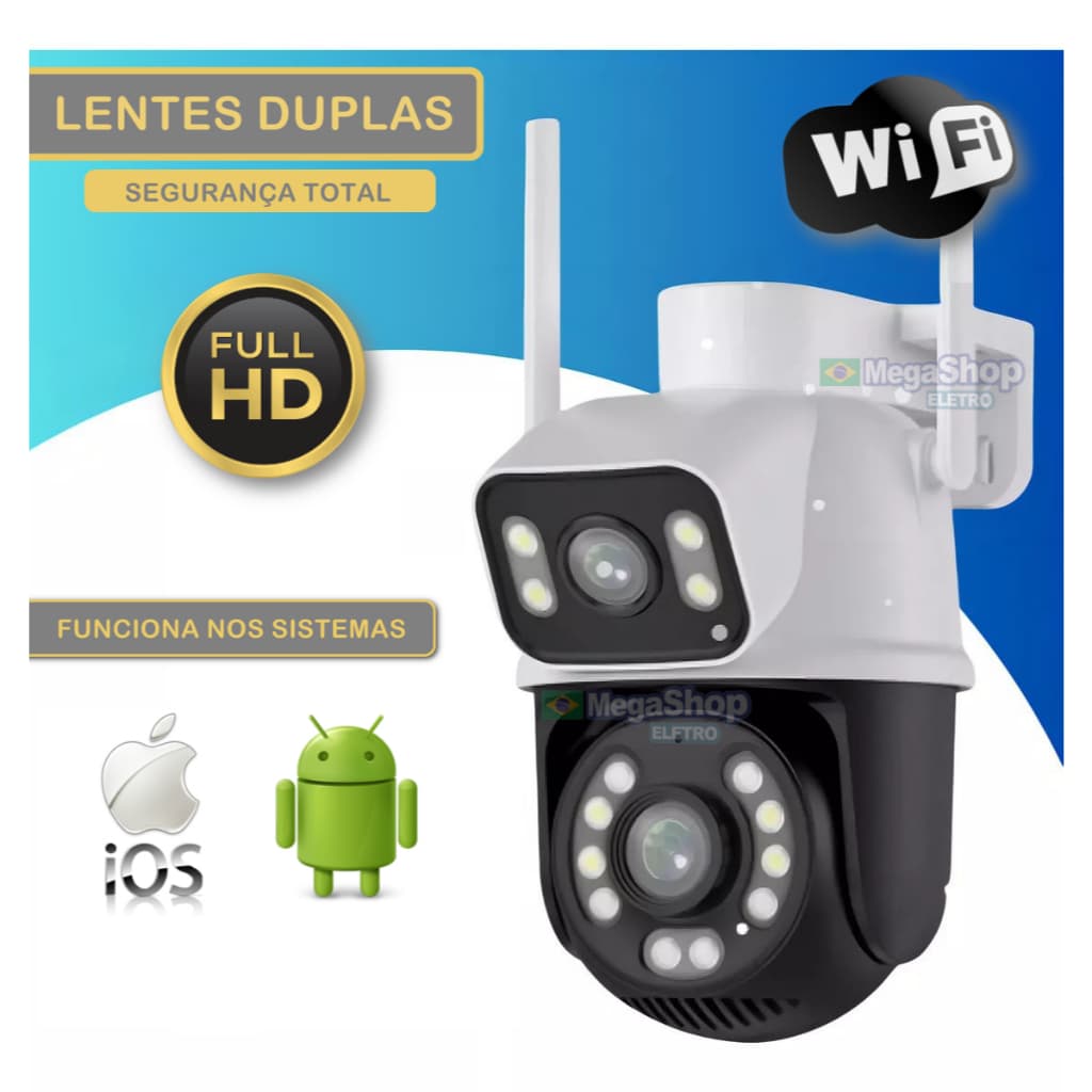 Camera Dupla WIFI De Segurança Por Aplicativo Com Visão Noturna E Domo Robotico Para Android e IOS