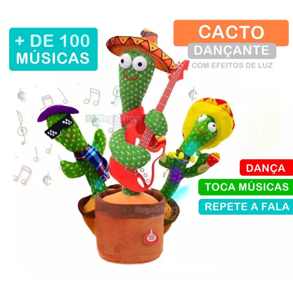 Cacto Dançante E Falante Toca Música Repete A Fala Brinquedo