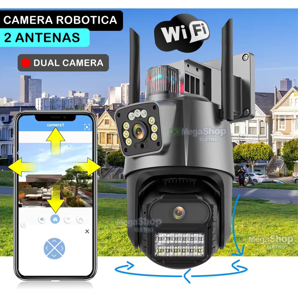 Camera Dupla WIFI 4MP Por Aplicativo Para Android e IOS De Segurança Com Visão Noturna E Zoom