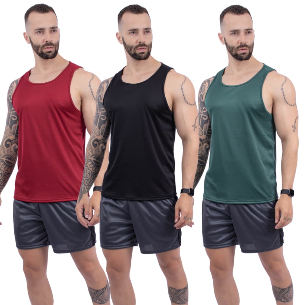Kit 3 Camiseta Regata Dry Masculina Long Premium Blusa Cavada Fitness para Treino e Academia