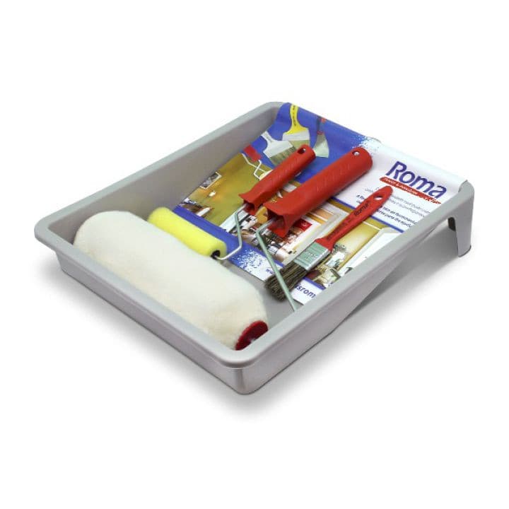 Kit Pintura com 5 peças Multiuso Econômico Rolo De Pintura Para Parede 23cm + Suporte + Bandeja + Trincha + Rolinho