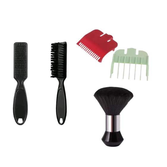 kit acabamento barbeiro Barbershop 1 espanador bolinha 2 pente de máquina disfarce 1 escova degradê