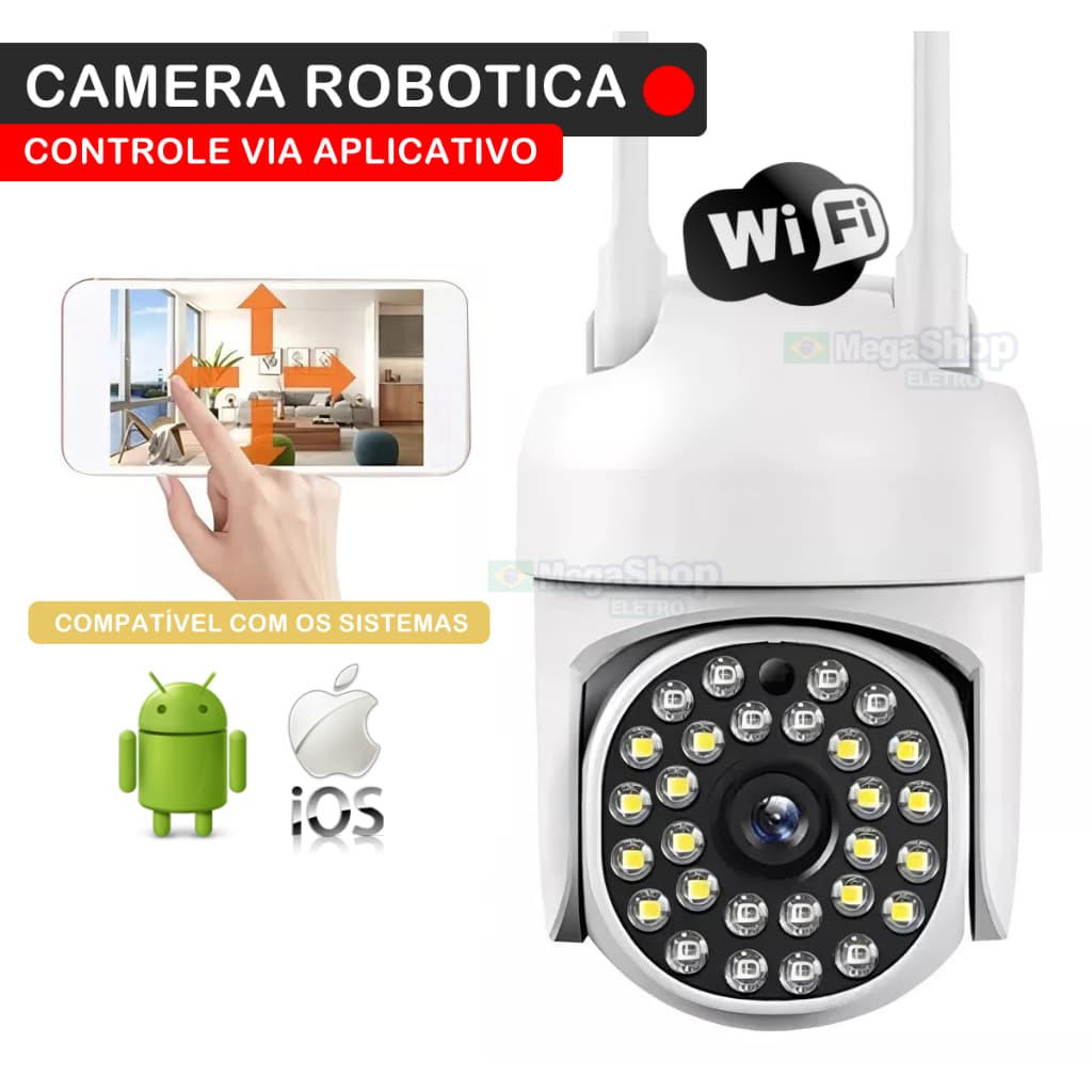 Camera WIFI Por Aplicativo para Android e IOS Robotica Com Visão Noturna De Segurança 2 Antenas