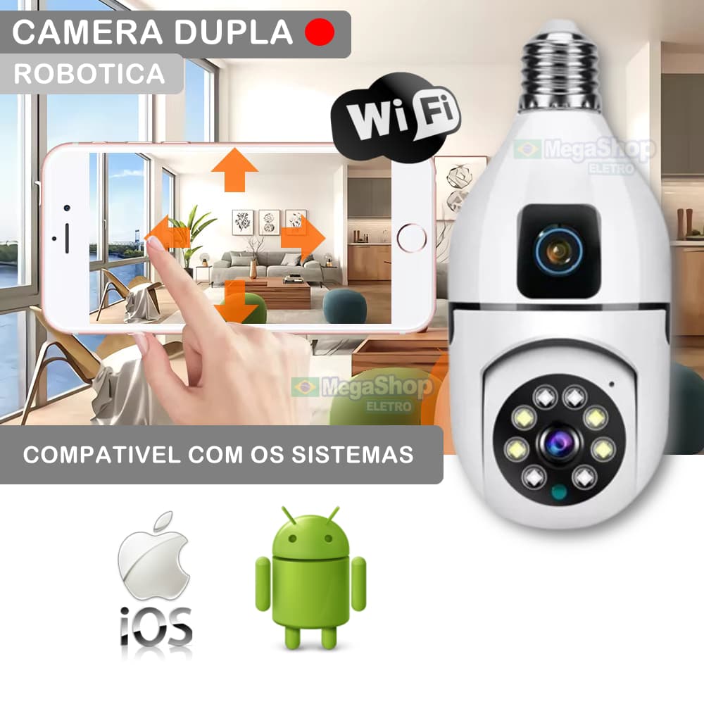 Camera Dupla WIFI Por Aplicativo Para Android e IOS De Segurança Com Visão Noturna Fácil Instalação