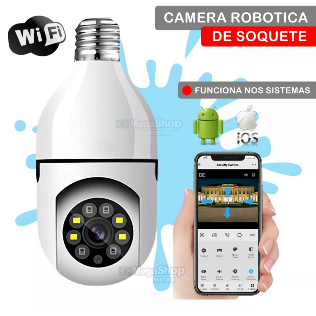 Camera WIFI Por Aplicativo para Android e IOS Robotica Para Socket De Lampada Com Visão Noturna