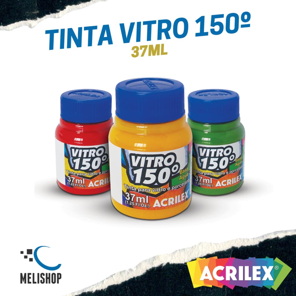 Tinta Vitro 150° Acrilex 37ml para Vidro e Porcelana Queima em Forno Convencional