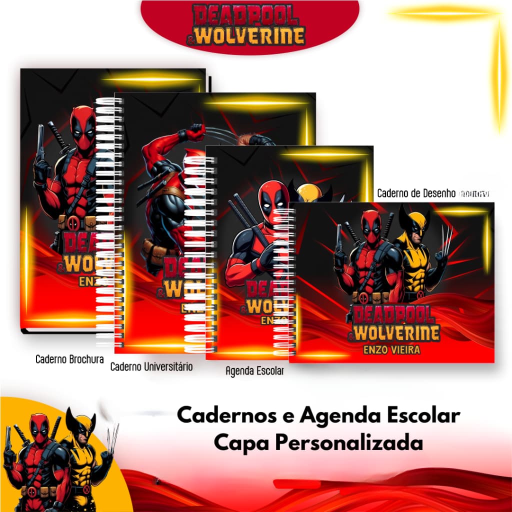 DEADPOOL E WOLVERINE - Cadernos e Agenda Escolar Capa Personalizada