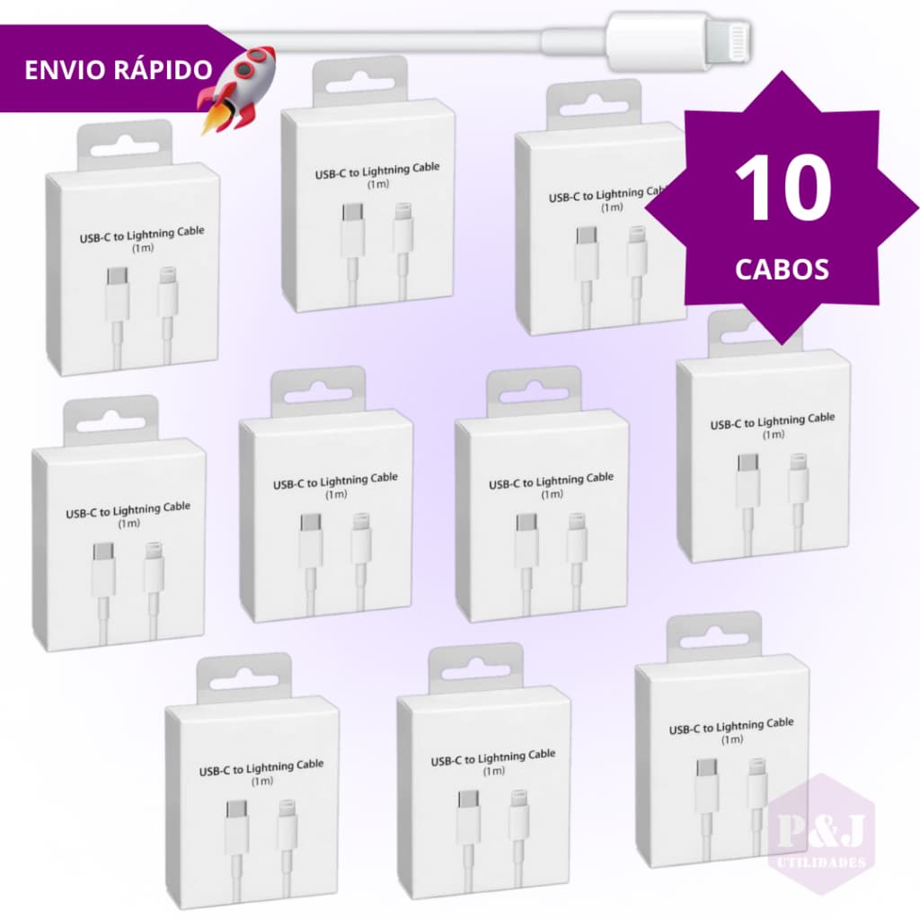 Kit 10 Cabo Lightning Tipo-C para iPhone iPad AirPod Sincronize e Recarregue com Rapidez e Segurança