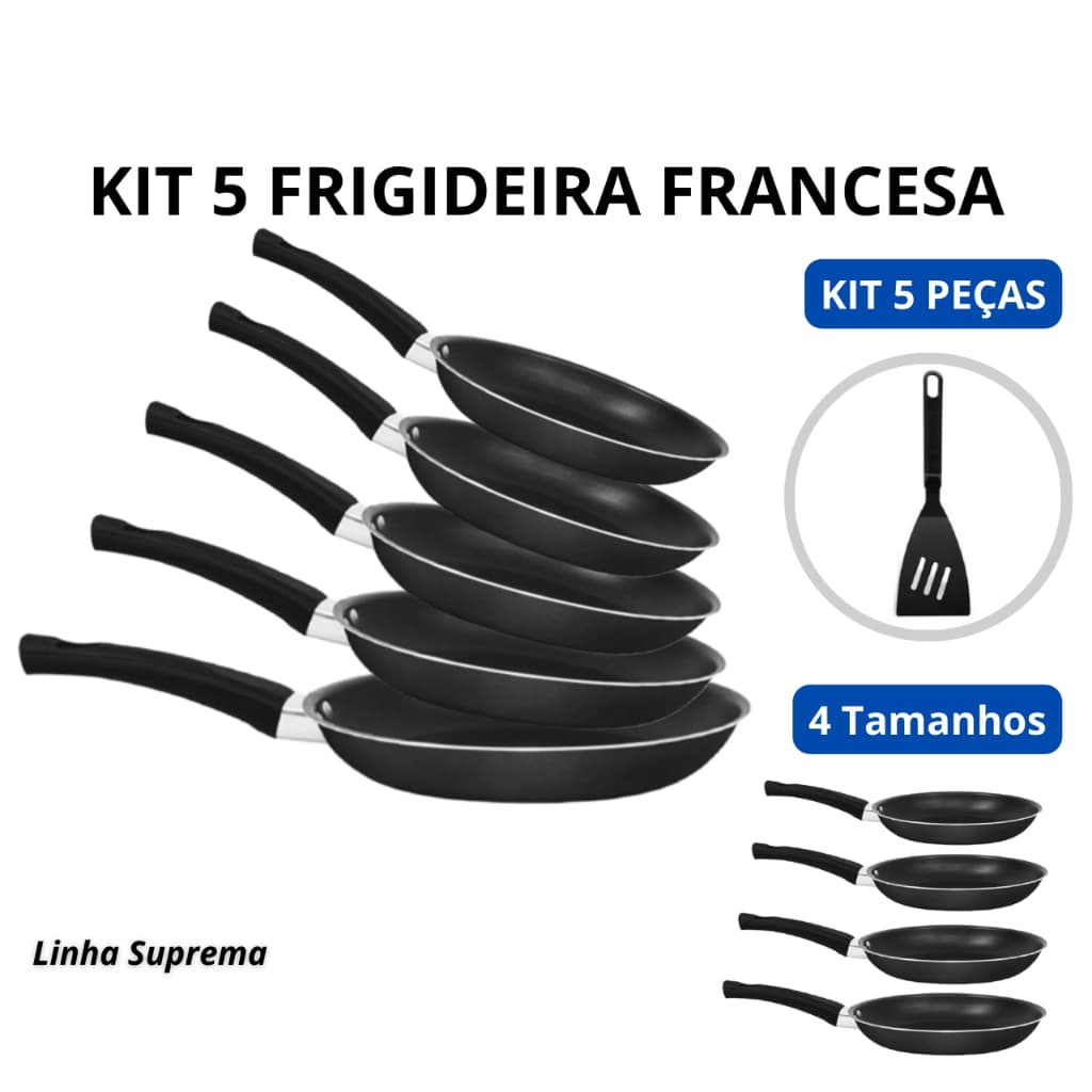 Jogos de Frigideiras Antiaderente 16cm/18cm/20cm/22cm/24cm + Espátula - Tapioca/Panquecas/Ovos - ALUMIC