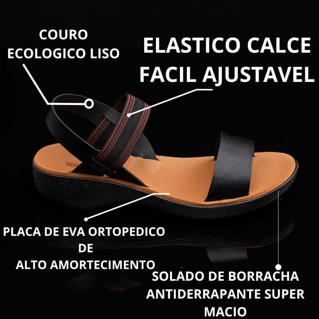 Sandália Terra e Água Confort Com Elastico Calce Facil Ortopedica