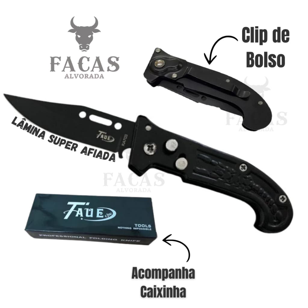 Canivete Automatico em aço Inox Preto Bem Afiado Militar com Trava