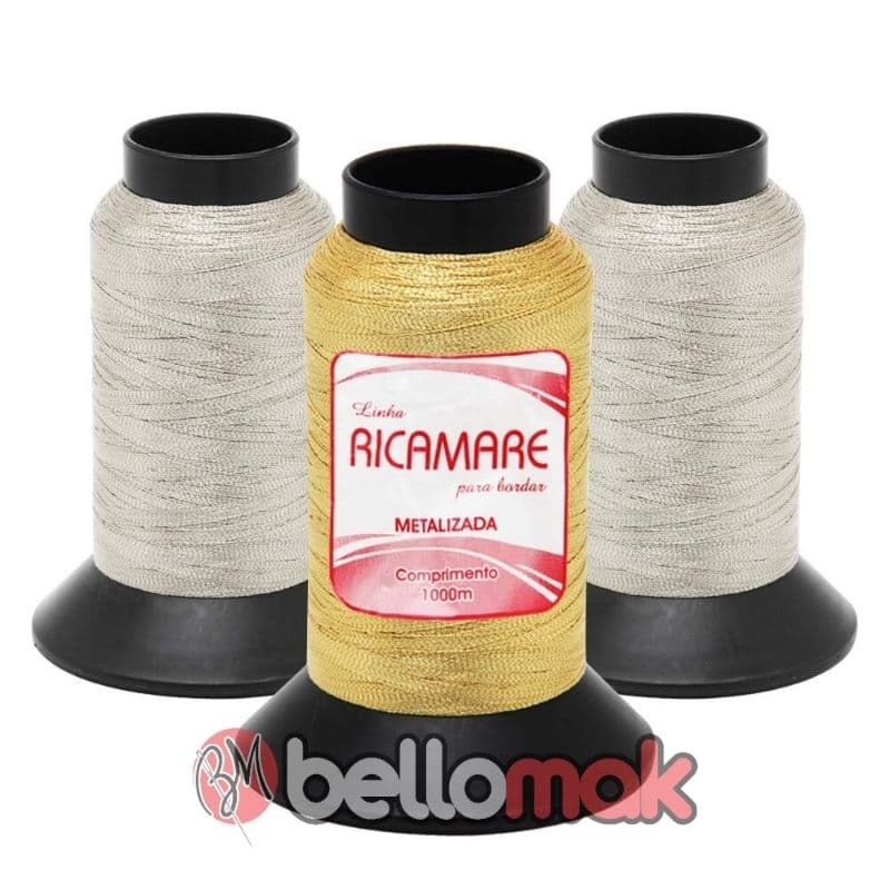 Kit Linha Metalizada Ricamare Prata E Dourado para máquina de bordar.