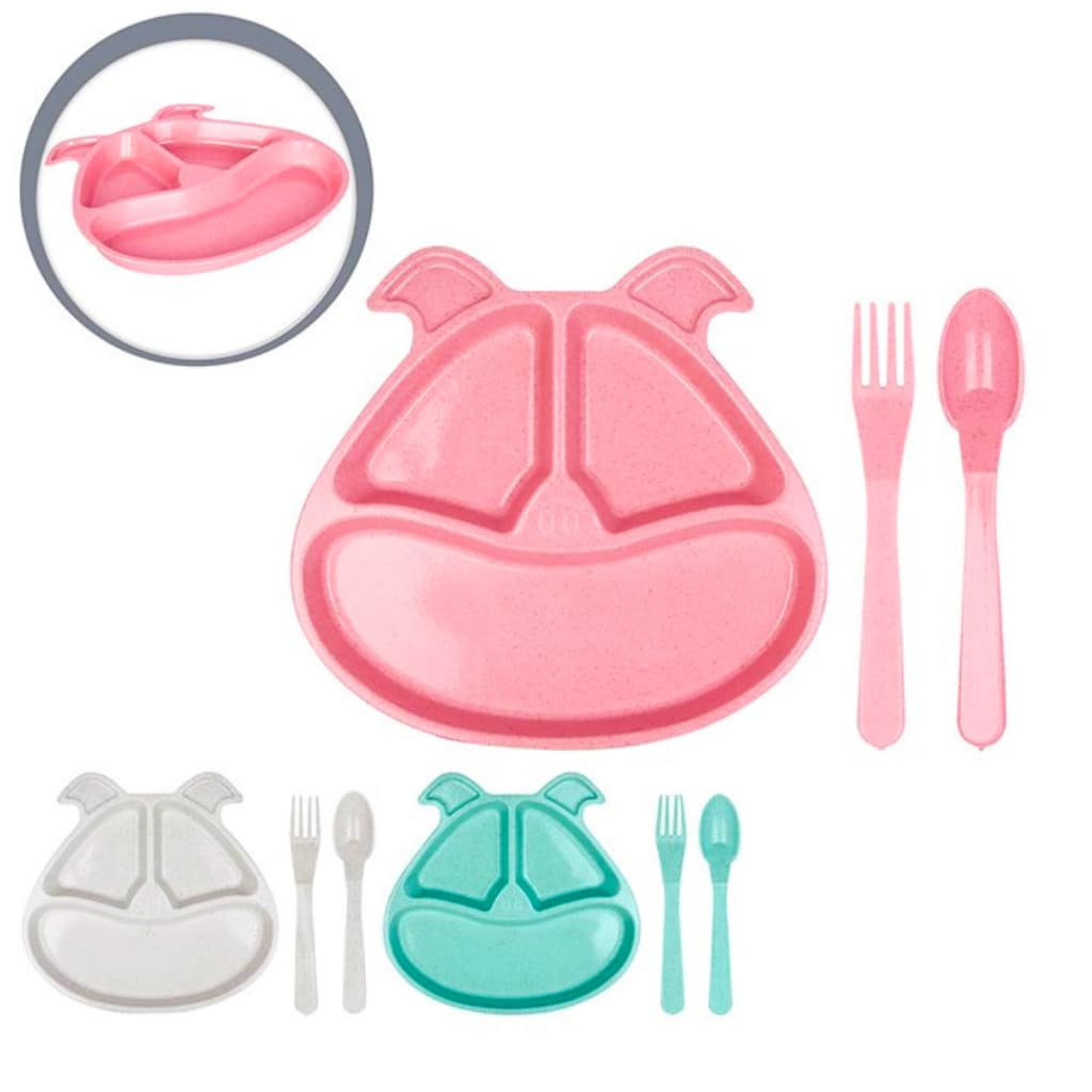 Kit Refeição Infantil Bebe introdução alimentar 3 Peças Prato Divisória Garfo Colher