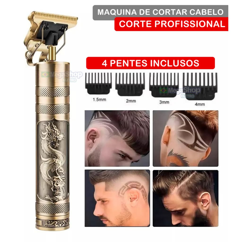Maquina De Cortar Cabelo E Barba Maquininha De Corte Dragão Com 4 Pentes Profissional