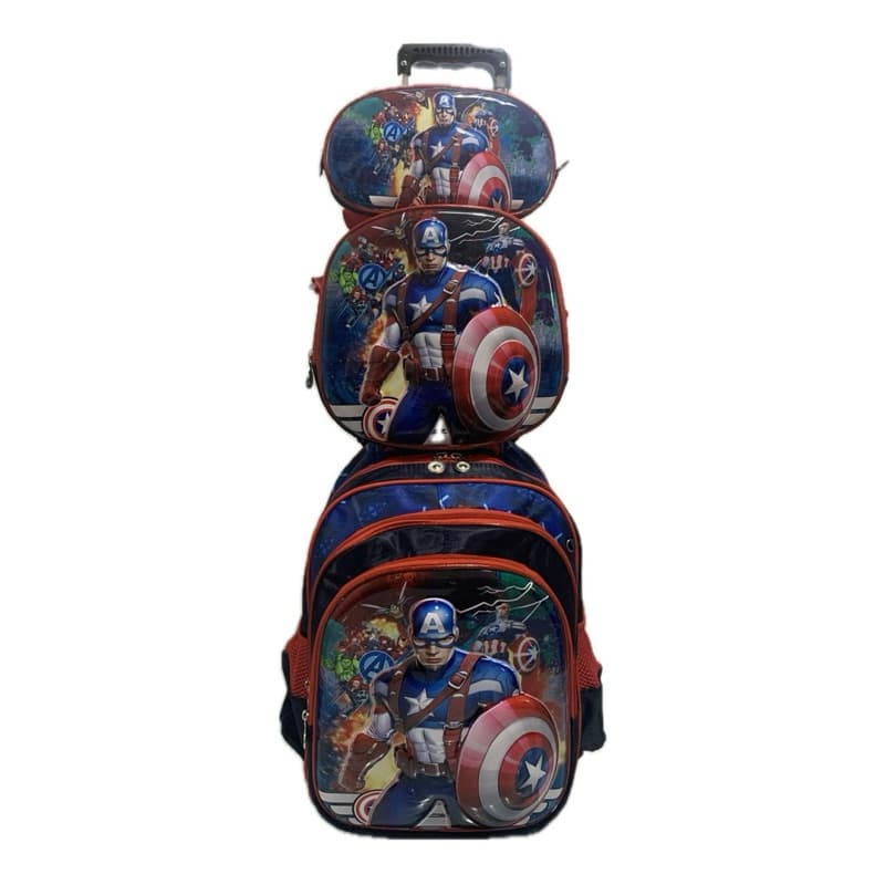 Kit Mochila 3D Escolar Capitão América Premium Impermeável e Resistente Menino
