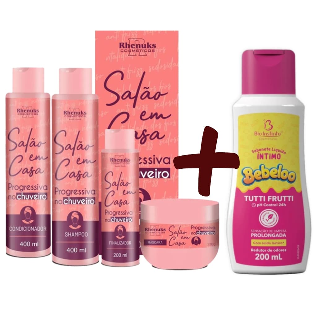 KIT 5 itens Tratamento Capilar Salão Em Casa + Sabonete Íntimo Tutti Fruti - Progressiva no chuveiro
