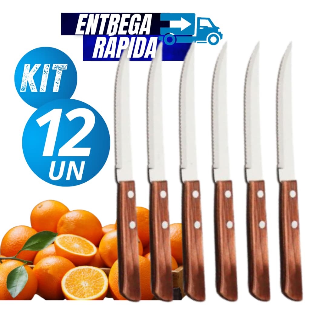 12/10/6/4 Facas de Cozinha Aço Inox Talher Grande Cabo Madeira de Serra Resistente