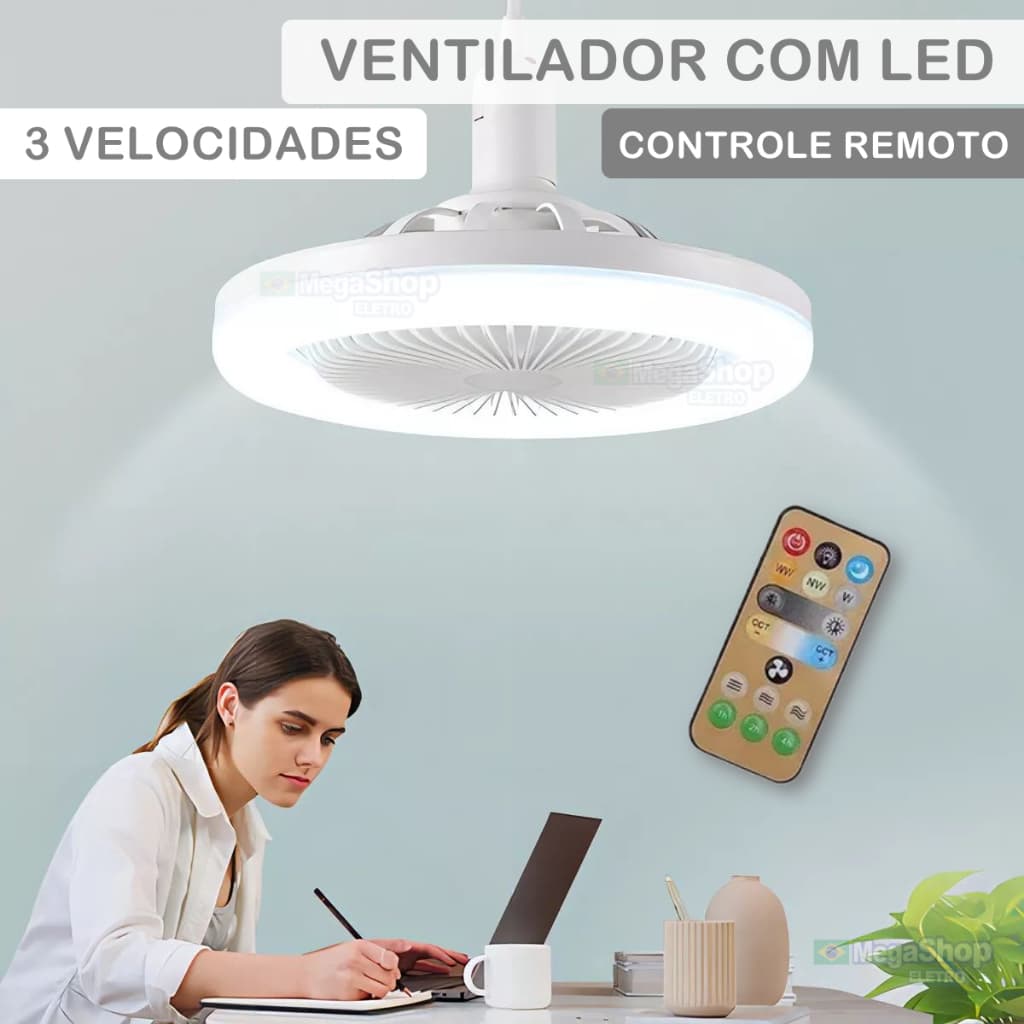 Ventilador Com Luz Led Para Encaixe De Lampada Facil Instalação Com Controle Remoto