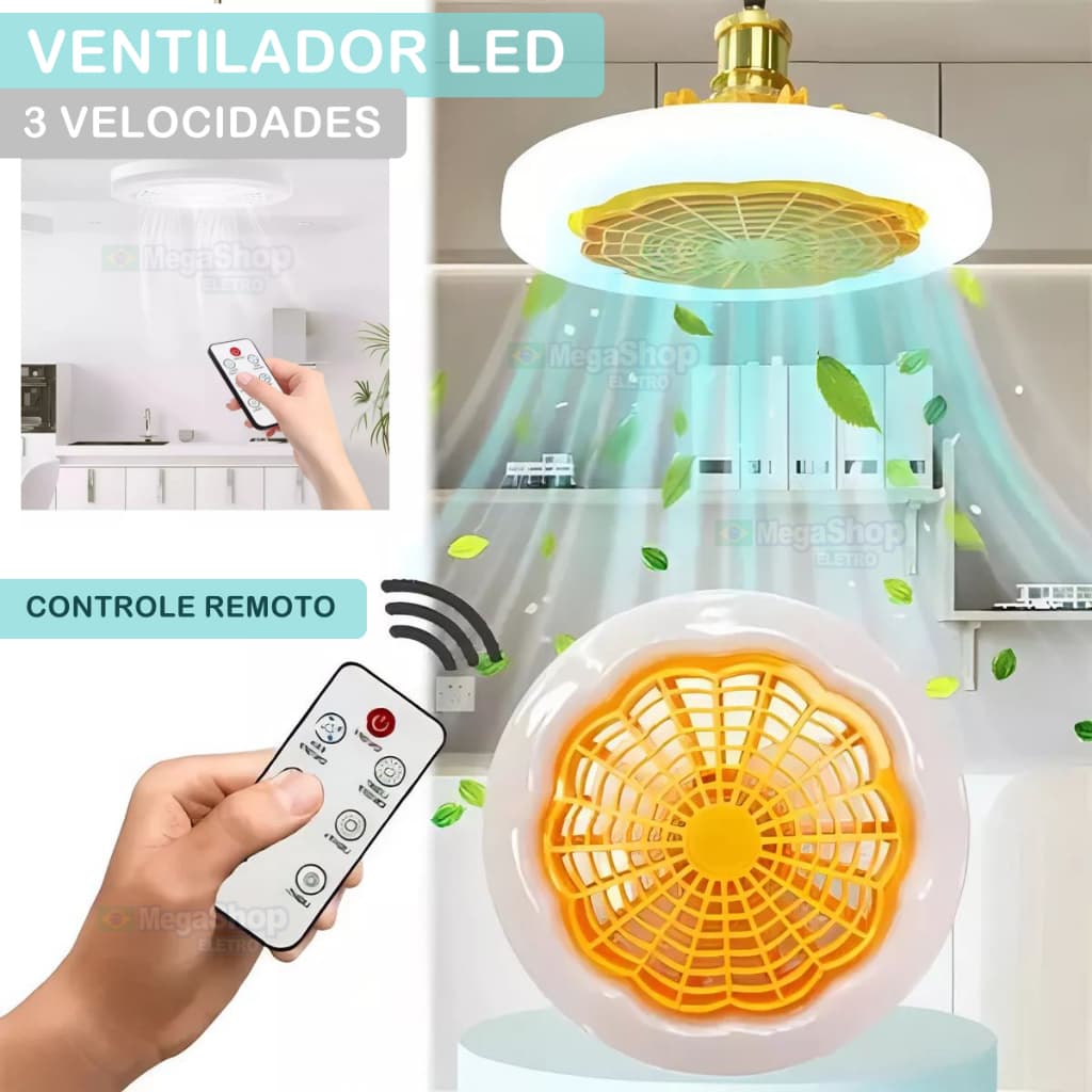Ventilador De Teto Com Lâmpada Led E Com Controle Remoto Para Encaixe De Lampada Facil Instalação
