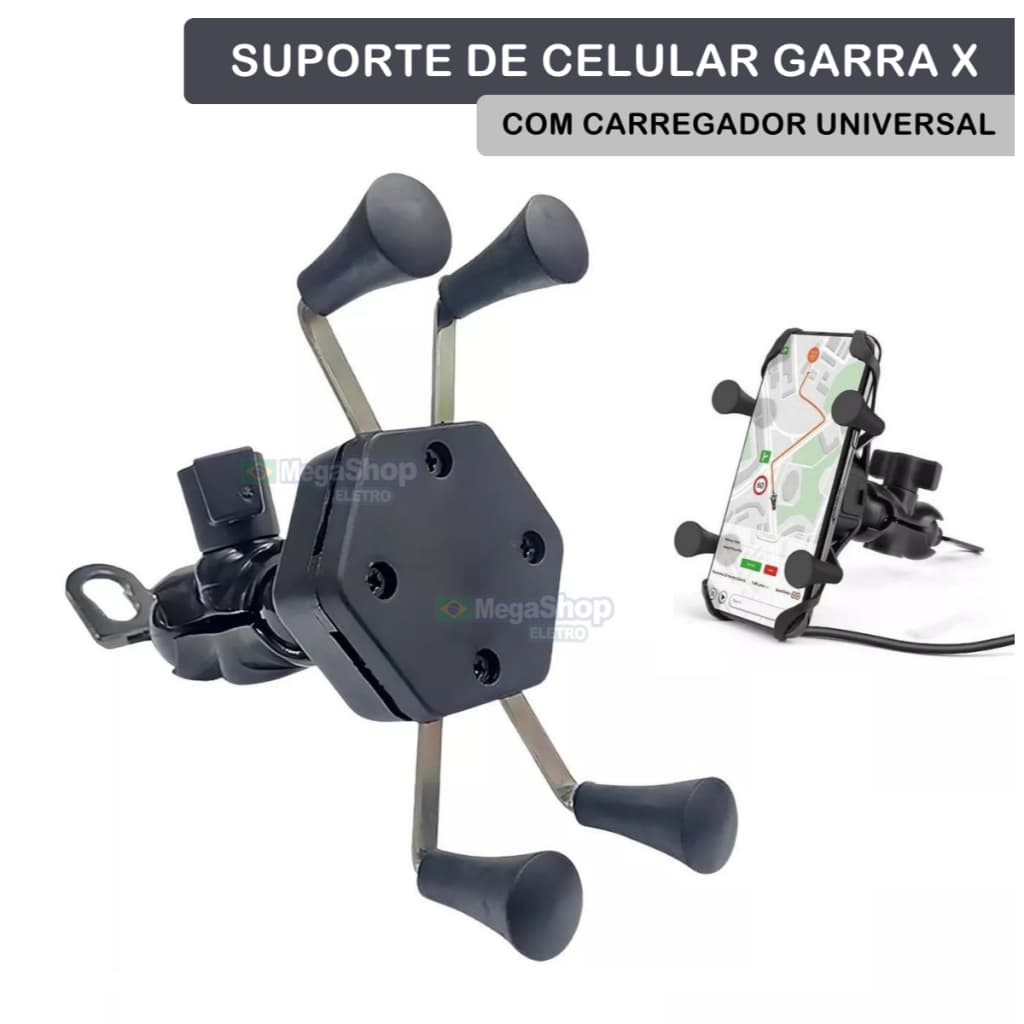 Suporte De Celular Para Moto Garra X Com Carregador Universal USB