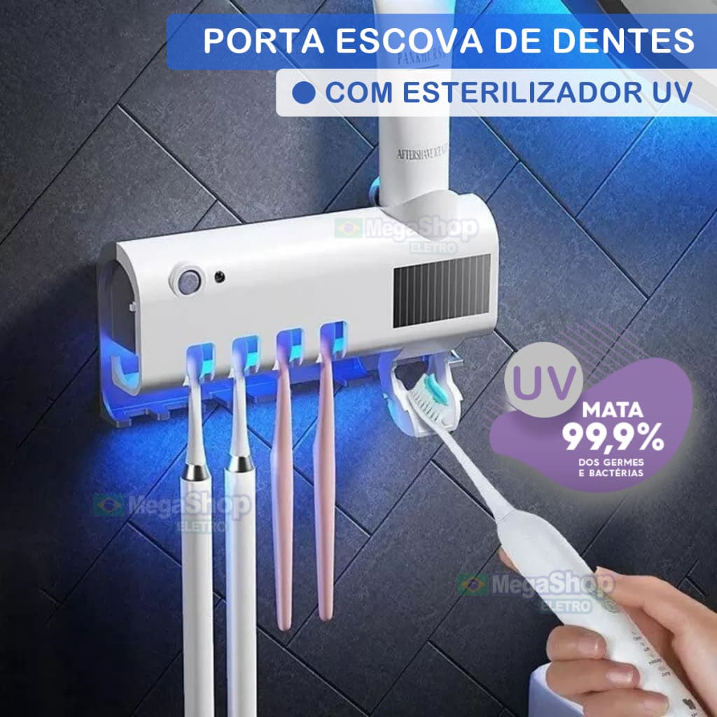 Suporte Porta Escova De Dentes E Pasta Com Esterilizador Ultra Violeta