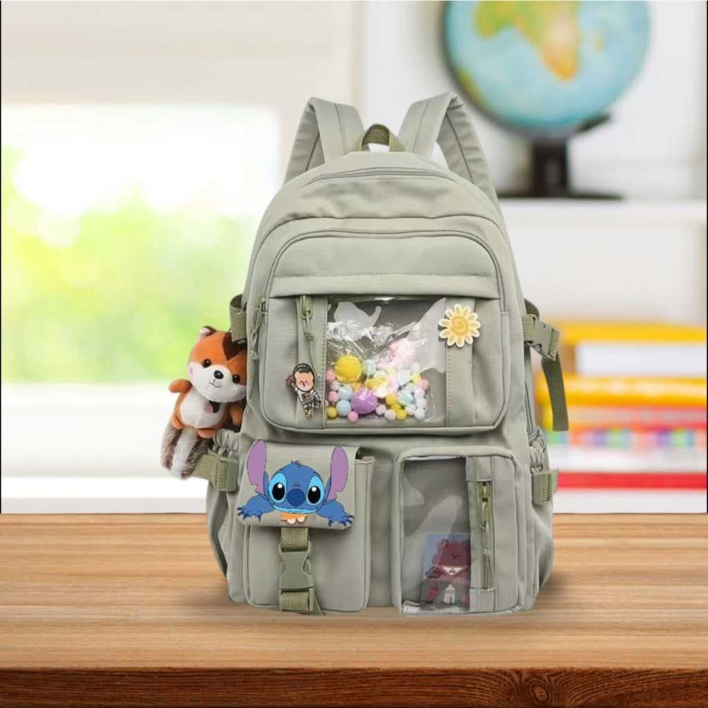 Mochila Escolar Feminina Nylon Mochila Lilo stick Juvenil e Crianza Resistente Multiuso
