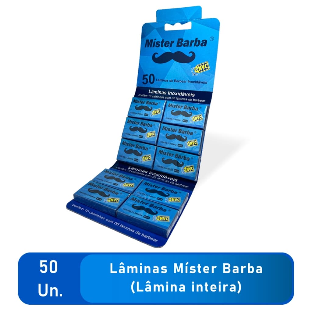 Lâmina de barbear Mister Barba 10 cartela com 50 unidades totalizando 500 unidades inteiras
